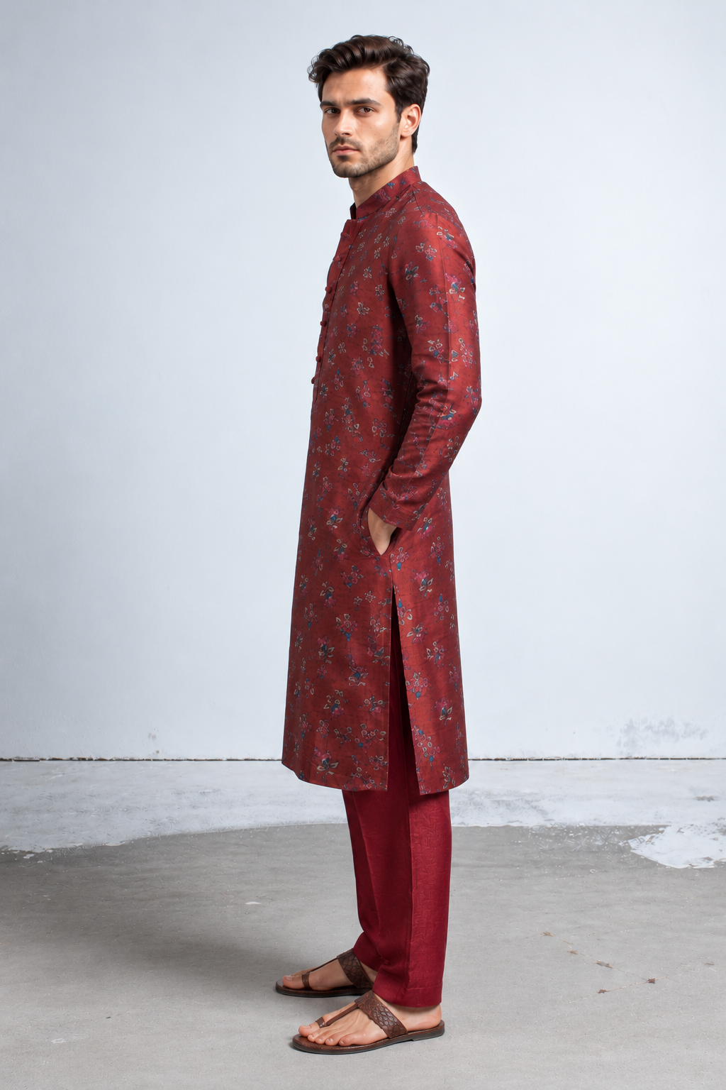 Azaan Kalamkari-inspired kurta - Maroon