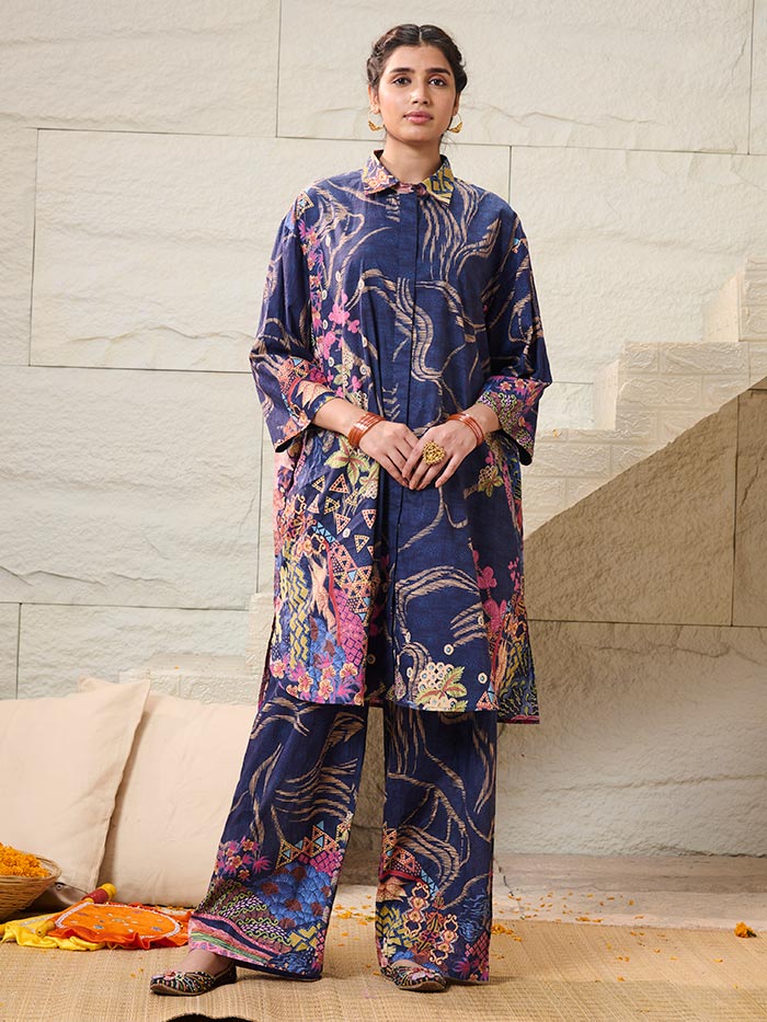 Navy Blue Printed Co-ord Set | Shop Saundh