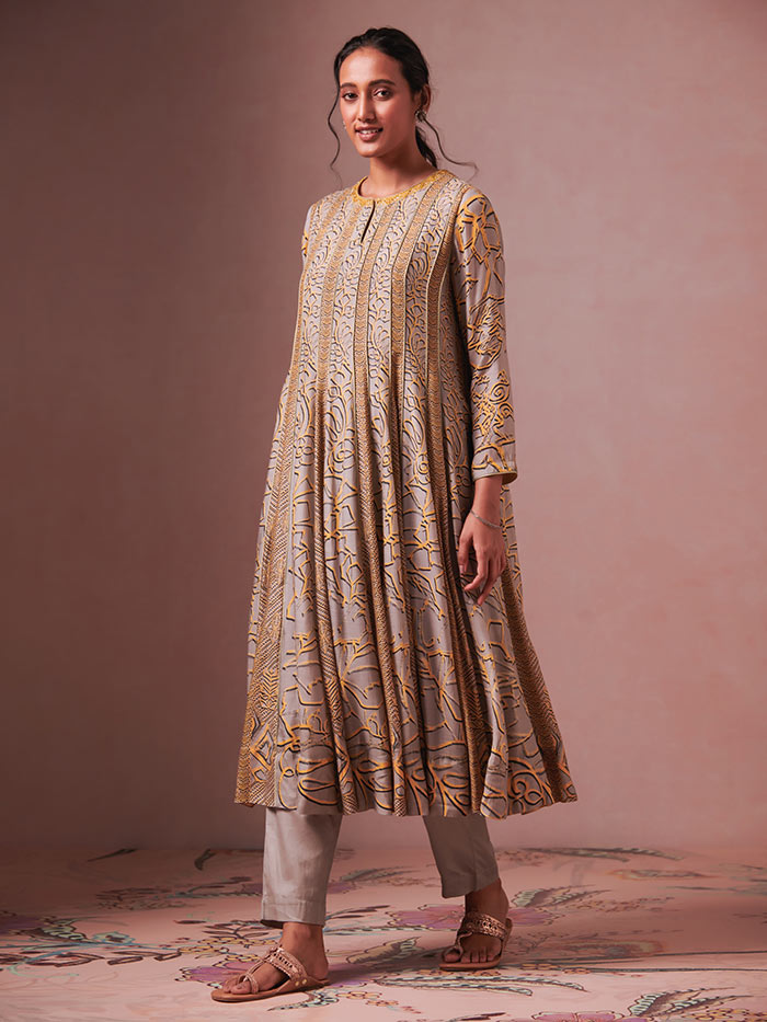 Maize Kurta Set with Dupatta - Grey