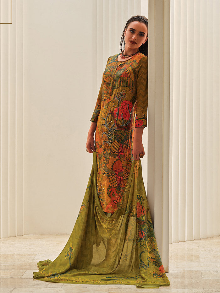 Ada Olive Unstitched Kurta Set| Shop Saundh