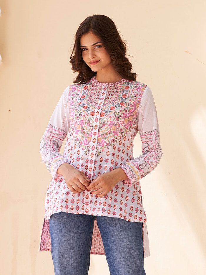 Juhi White Printed Top Shop Saundh