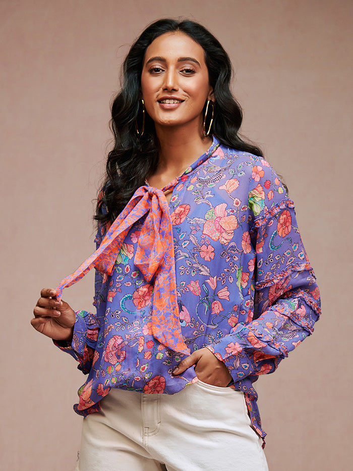 Mabel Printed Top - Blue