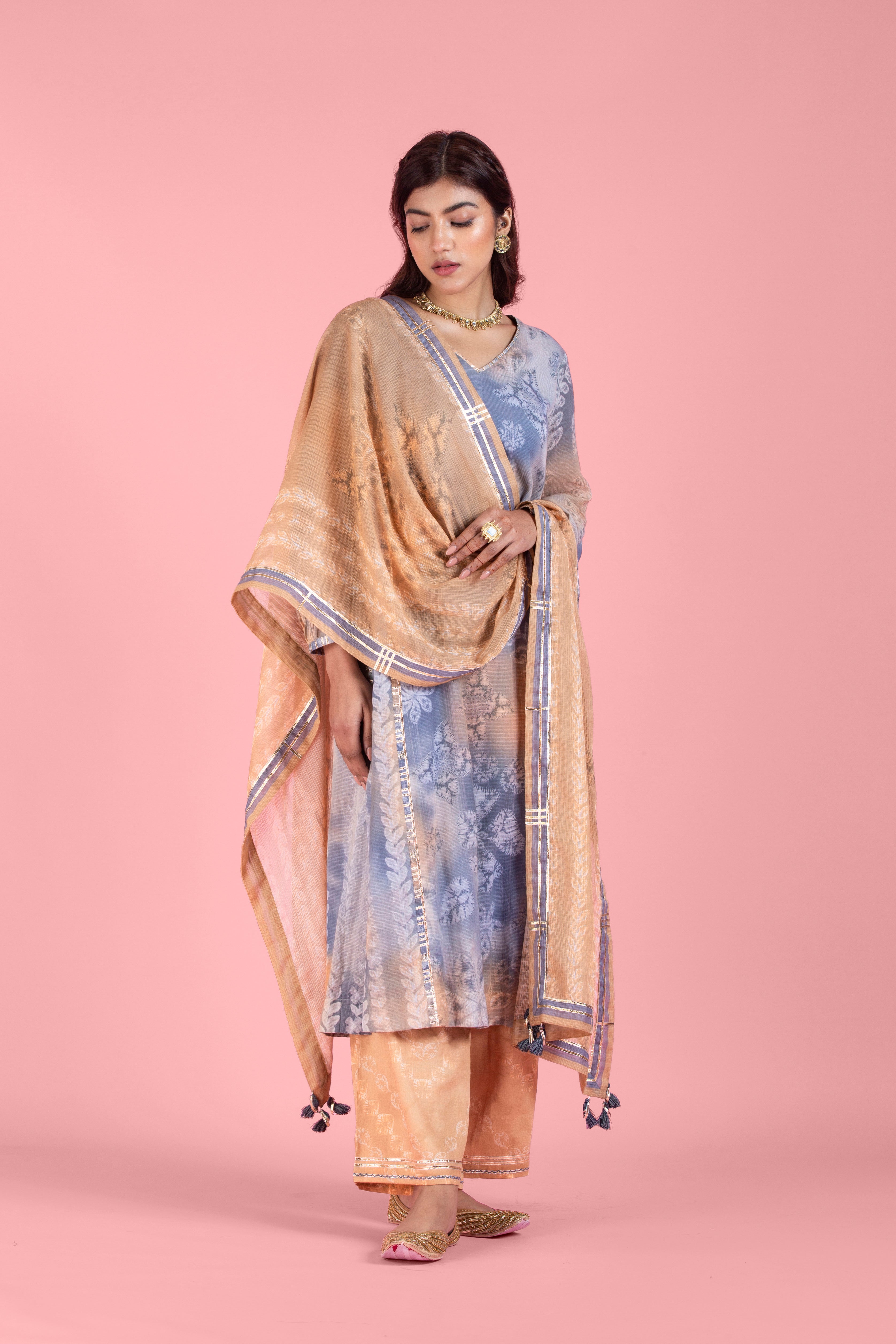 Saanjh Kurta Set with Dupatta-Purple