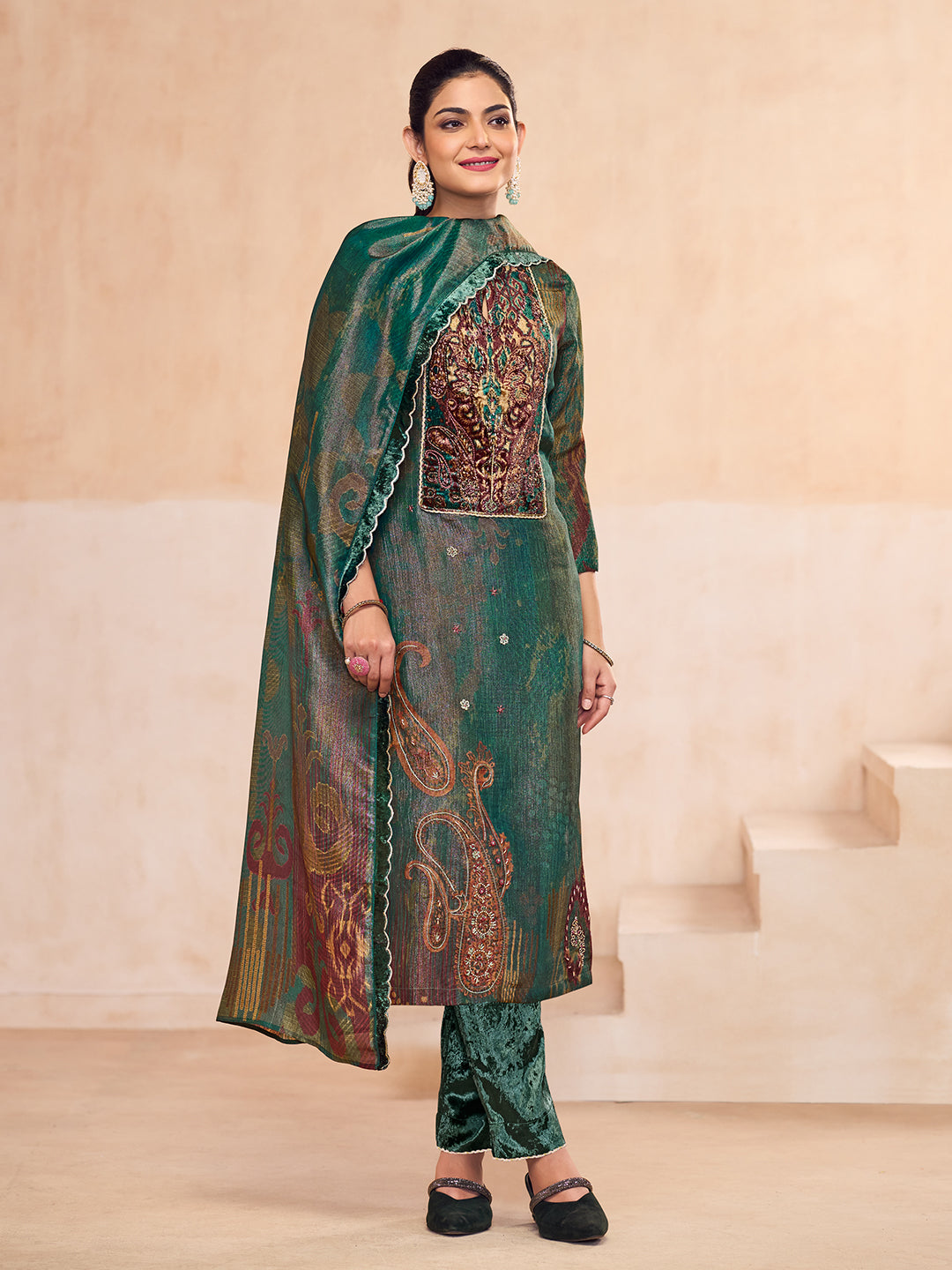 Ahvi Kurta Set with Dupatta - Green