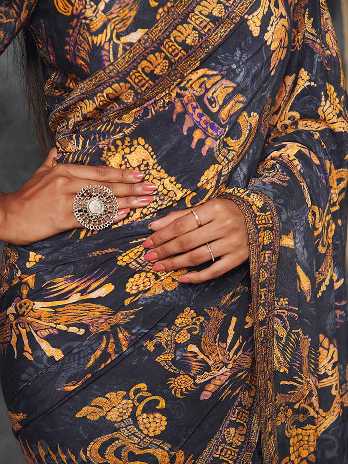 Black Printed Saree