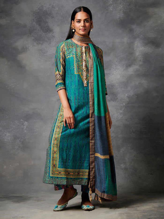 Alaay Blue Green Kurta Set with Dupatta