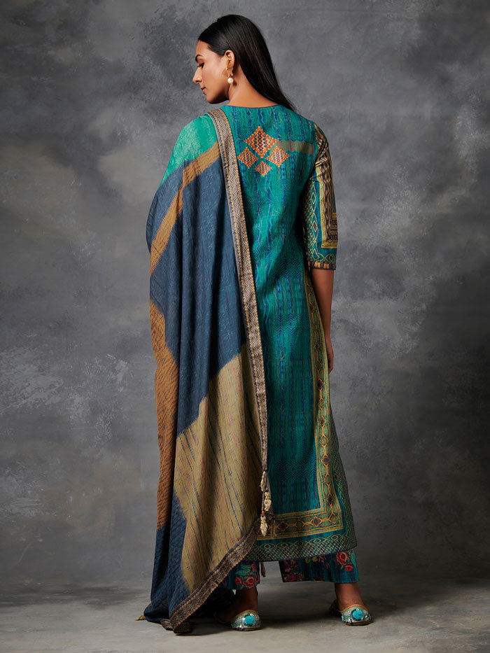 Alaay Blue Green Kurta Set with Dupatta