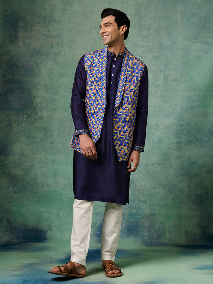 Blue Printed Waistcoat | Shop Saundh Man