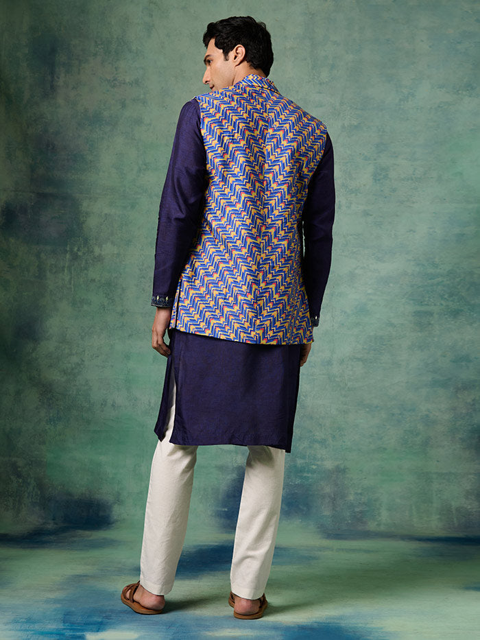 Blue Printed Waistcoat | Shop Saundh Man