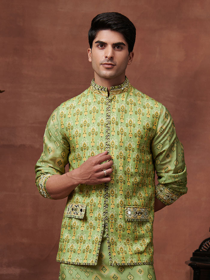 Sage Green Printed Bandi | Shop Saundh Man