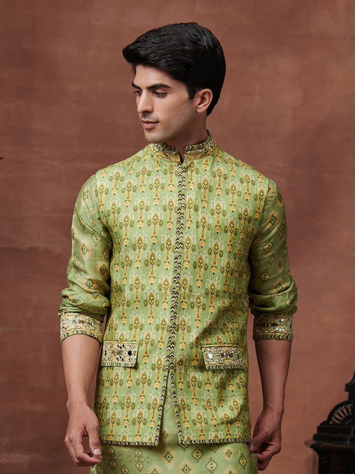 Sage Green Printed Bandi | Shop Saundh Man