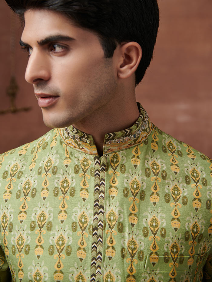 Sage Green Printed Bandi | Shop Saundh Man