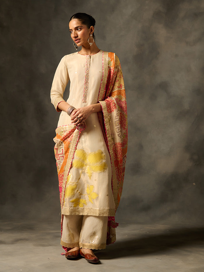 Kora Kurta Set with Dupatta - Ivory
