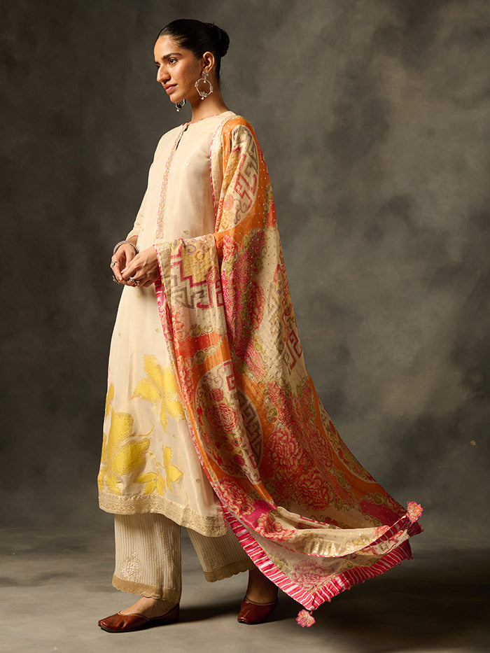 Kora Kurta Set with Dupatta - Ivory