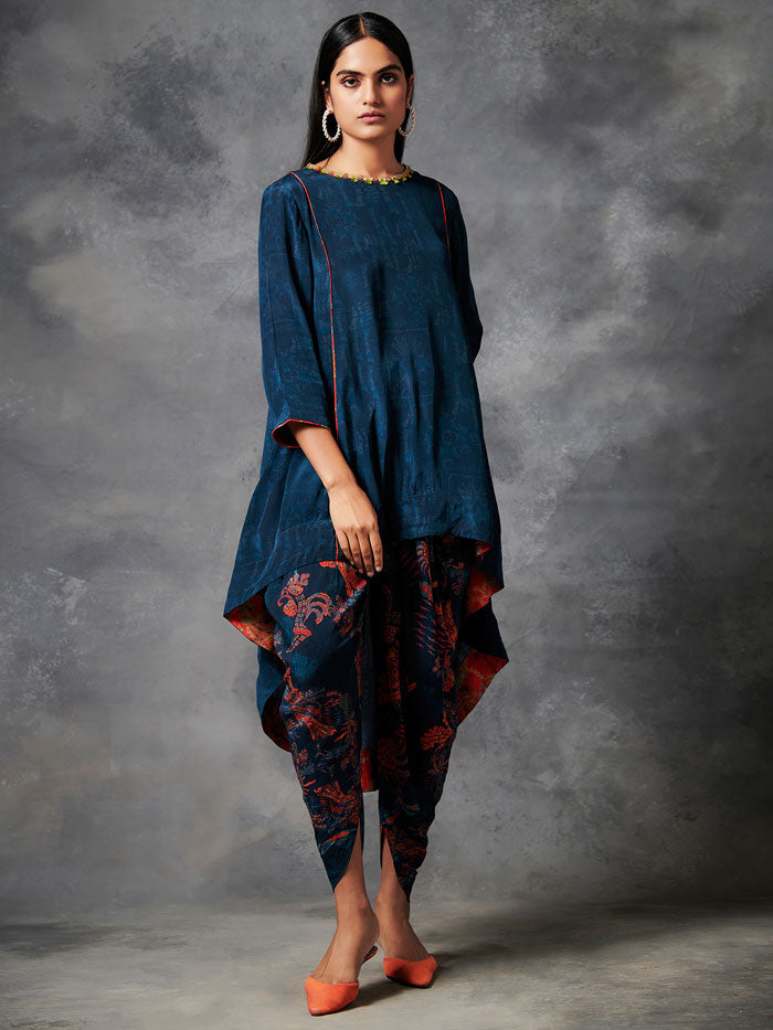 Darkha Blue High Low Top Dhoti Set