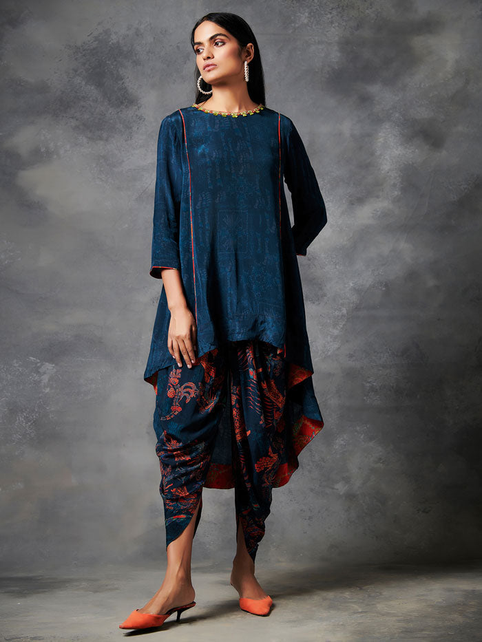 Darkha Blue High Low Top Dhoti Set