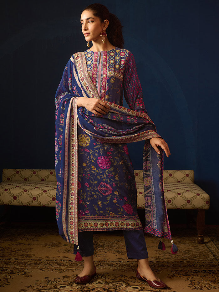 Dor Unstitched Kurta Set - Blue