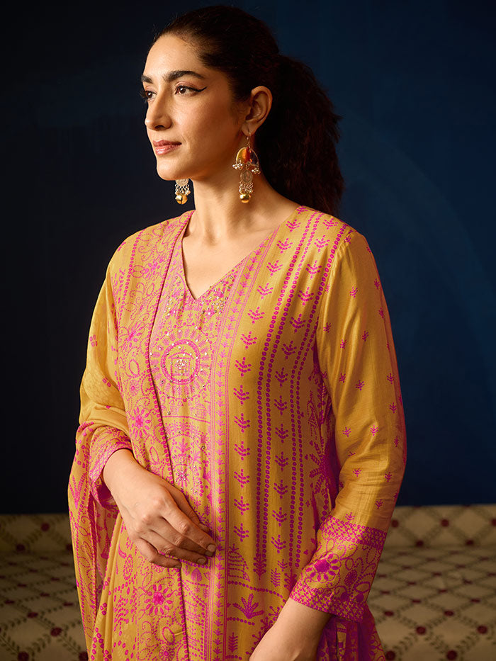 Dor Unstitched Kurta Set - Yellow