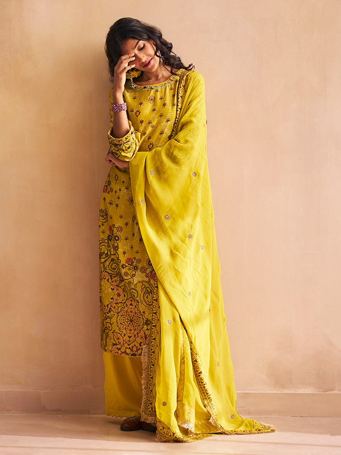 Zoya Kurta Set with Dupatta - Yellow