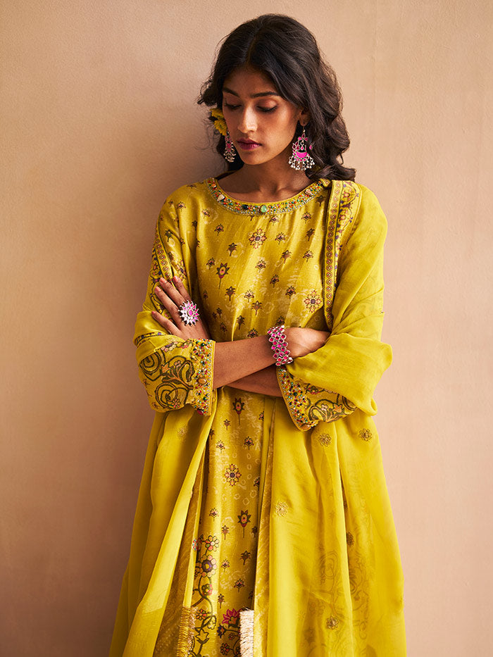 Zoya Kurta Set with Dupatta - Yellow