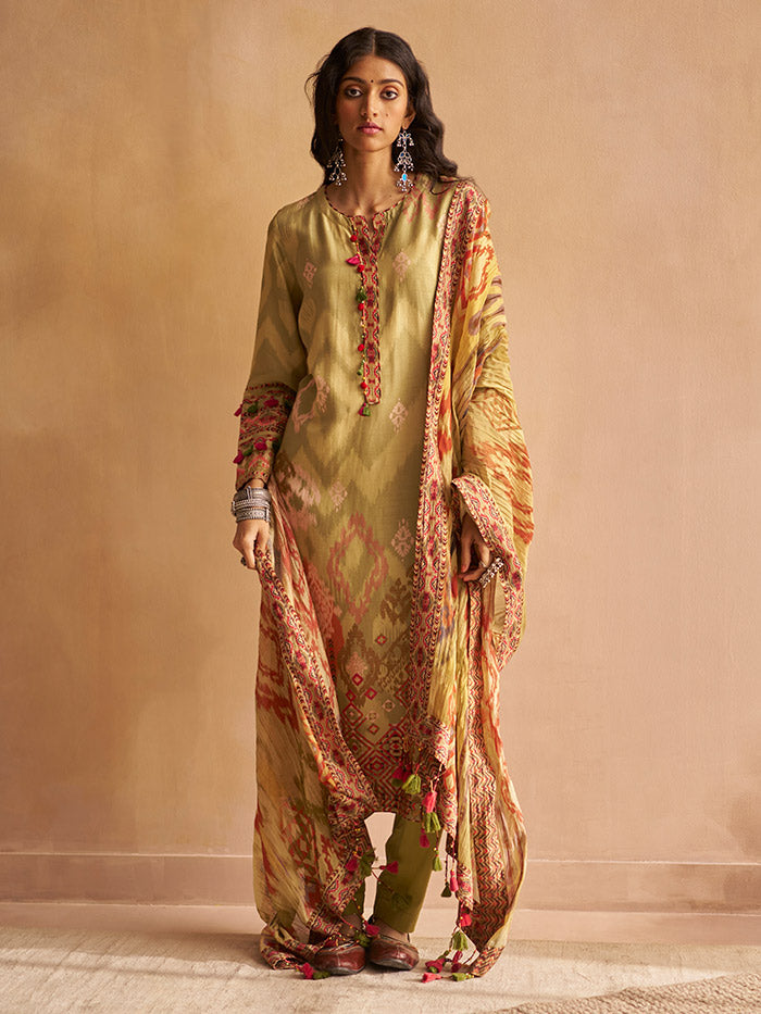 Uma Kurta Set with Dupatta - Olive