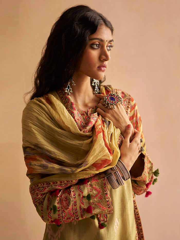 Uma Kurta Set with Dupatta - Olive