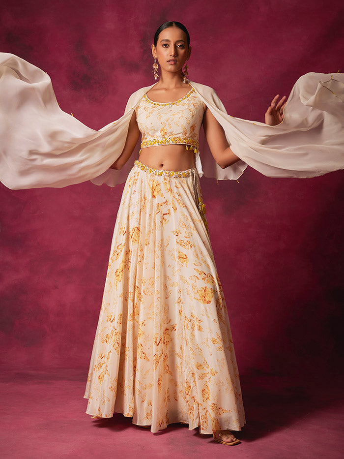 Cornelia Lehenga Set with Cape- Off White