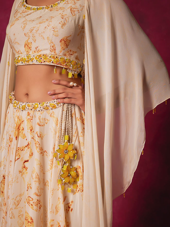 Cornelia Lehenga Set with Cape- Off White
