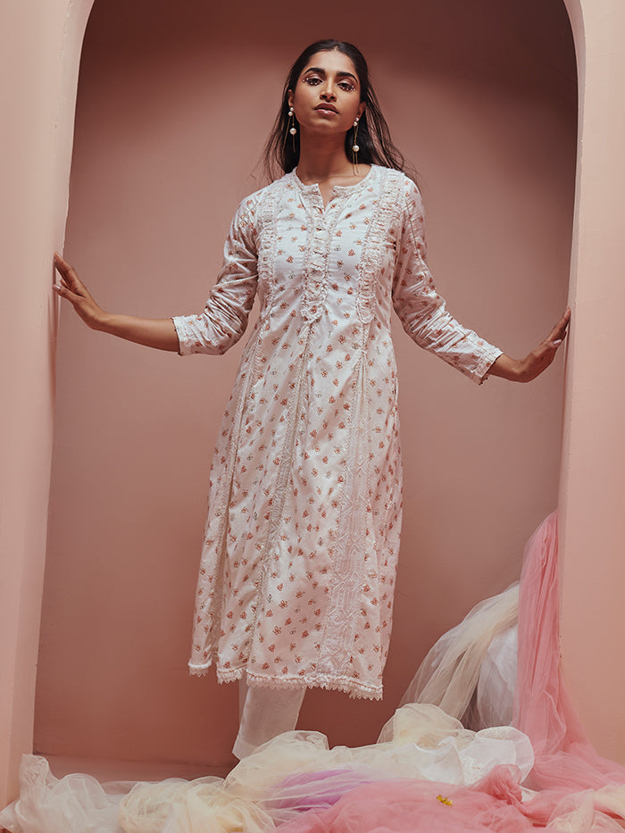 Saundh Frozen Off-White A-Line Kurta Set XS / Off-White