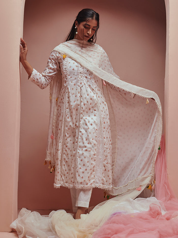 Frozen Off White A-Line Kurta Set