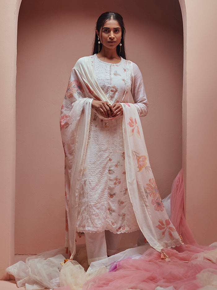 Frozen Off White Straight Kurta Set