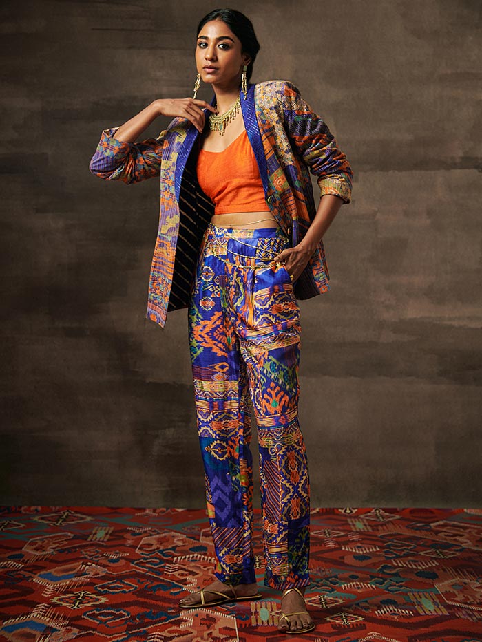 Blue Printed Pantsuit| Shop Saundh