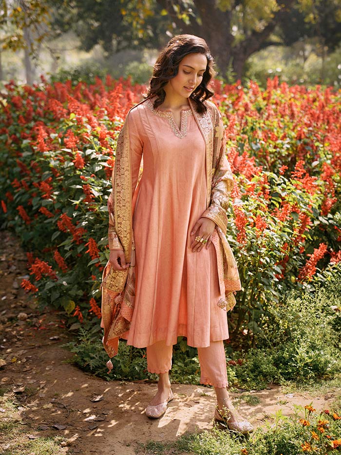 Fida Peach Kurta Set | Shop Saundh