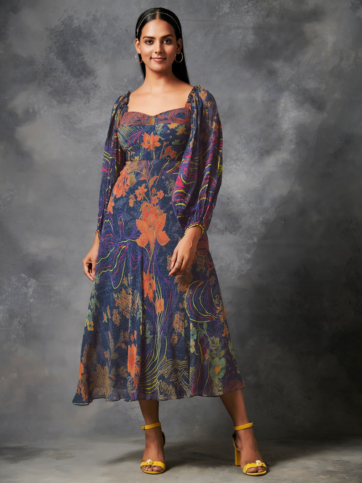 Konyak Deep Blue Long Flared Dress