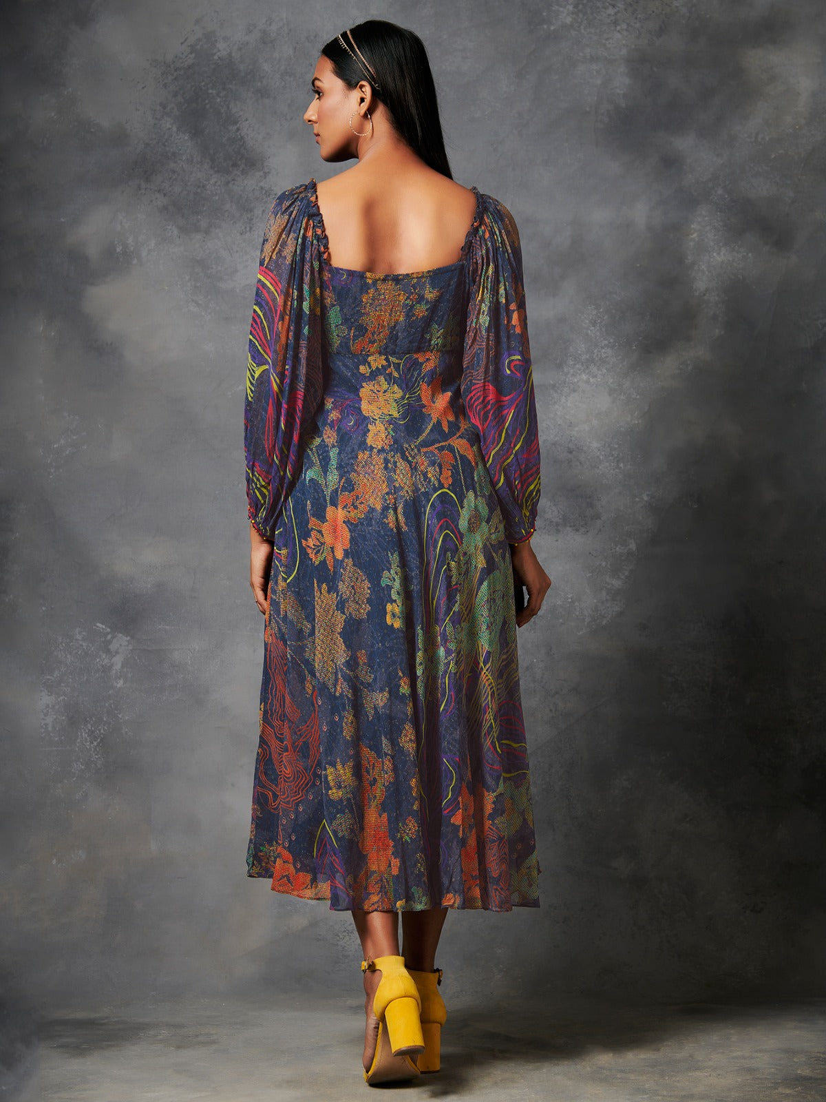 Konyak Deep Blue Long Flared Dress