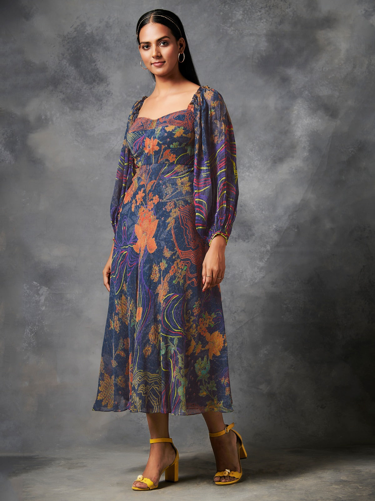Konyak Deep Blue Long Flared Dress
