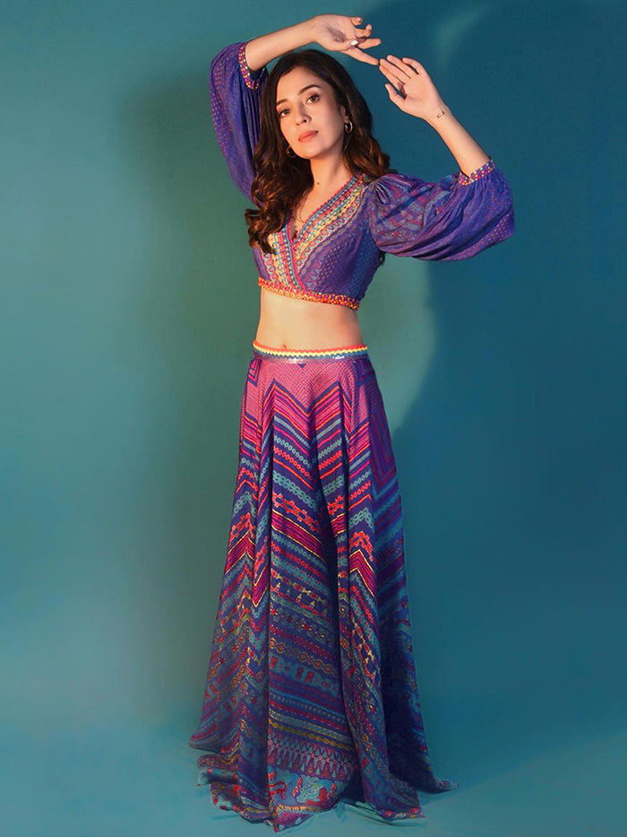 Safar Crop Top & Skirt - Purple