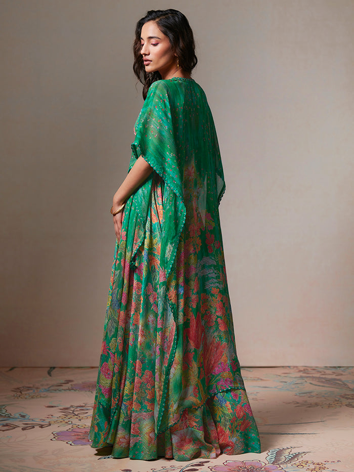 Nilofer Lehenga and Cape Set - Green