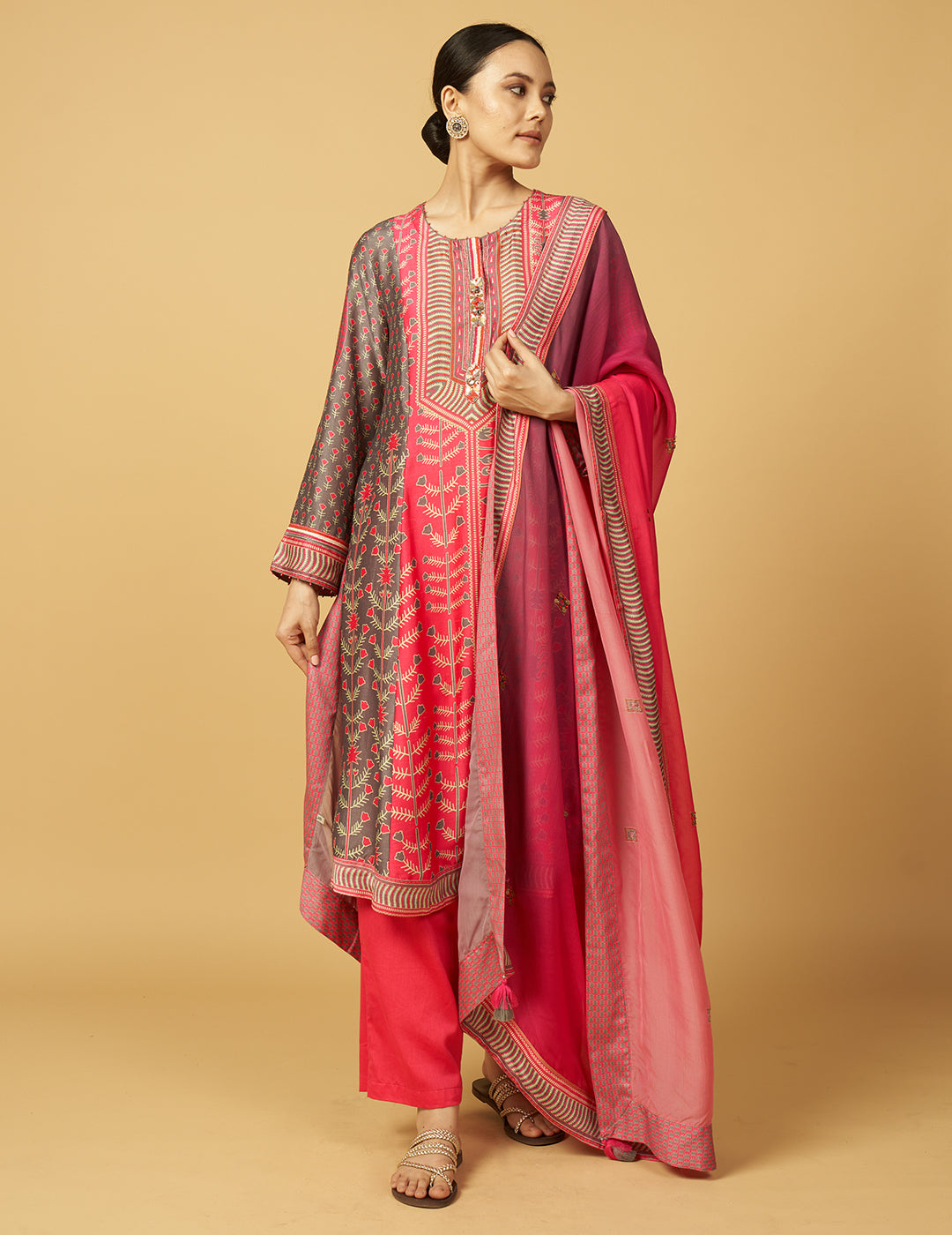 Mathani Phool Kurta Set with Dupatta - Pink
