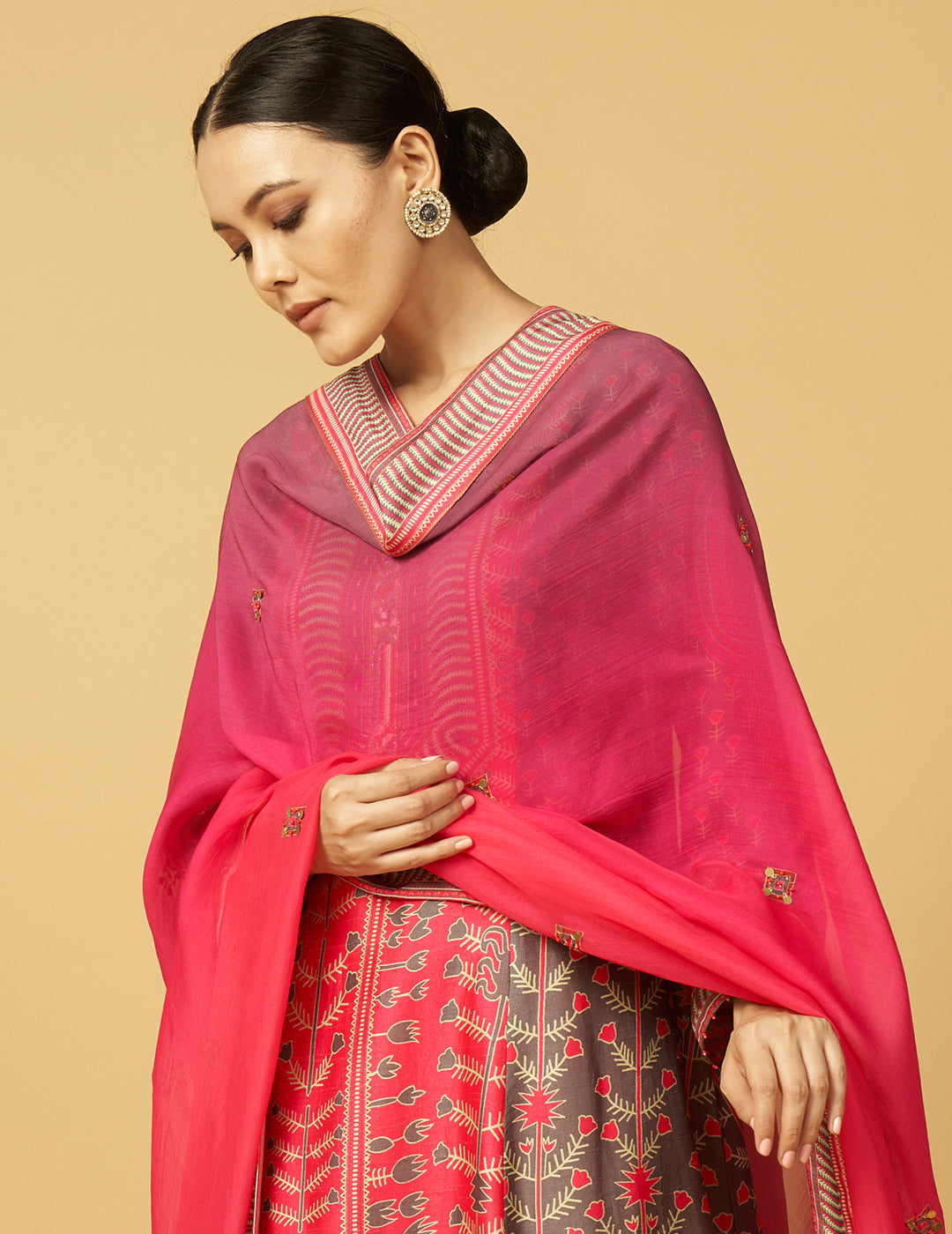 Mathani Phool Kurta Set with Dupatta - Pink