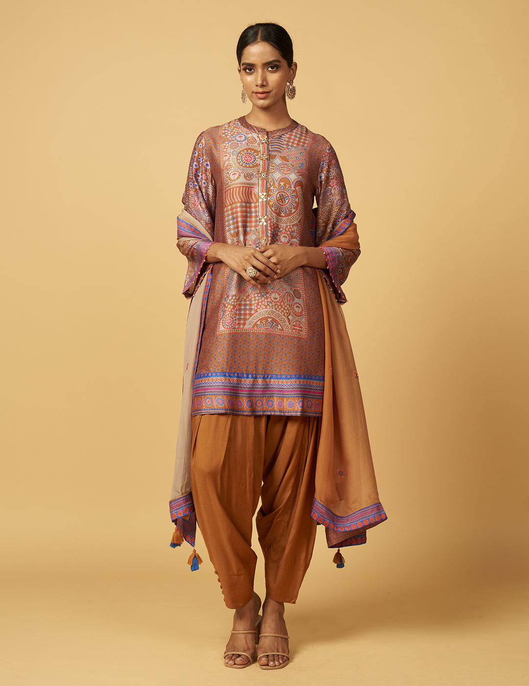 Chalni Kurta Set with Dupatta - Brown