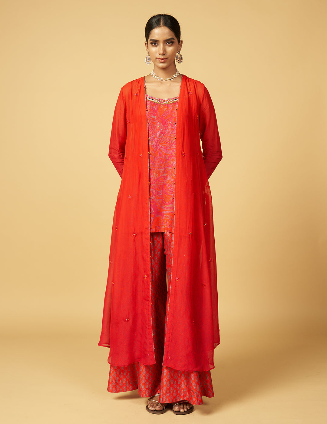 Chirayi Kurta Set with Jacket - Red