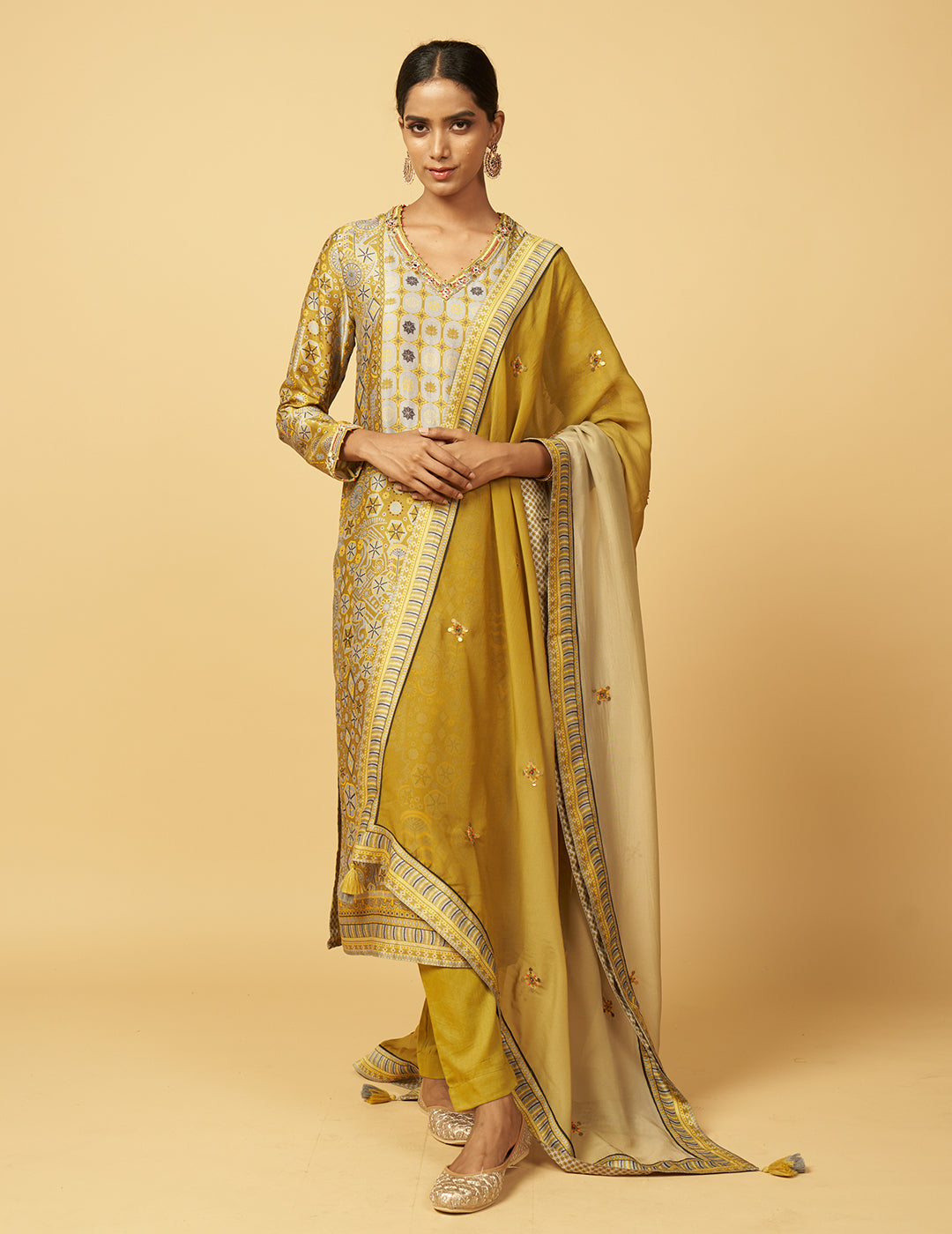 Maurya Kurta Set with Dupatta - Green