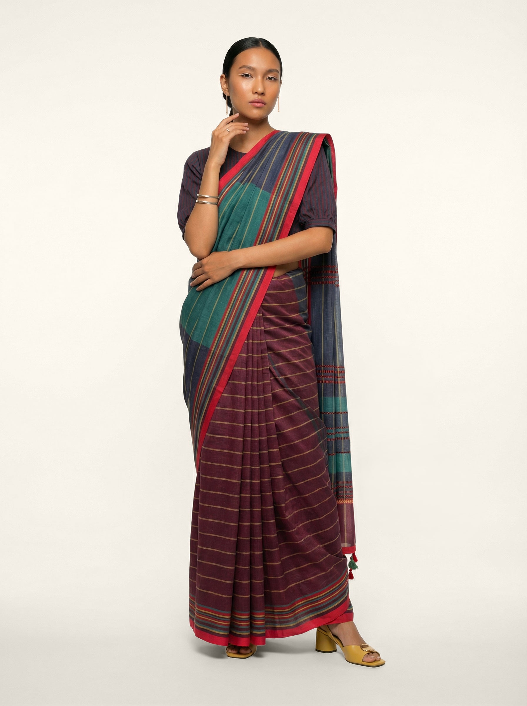 Power Drape Saree - Burgundy