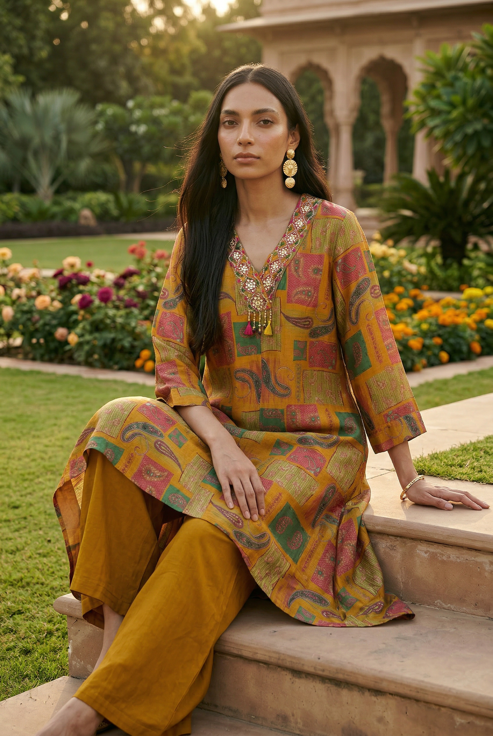 Mehrgul Kurta Set - Yellow