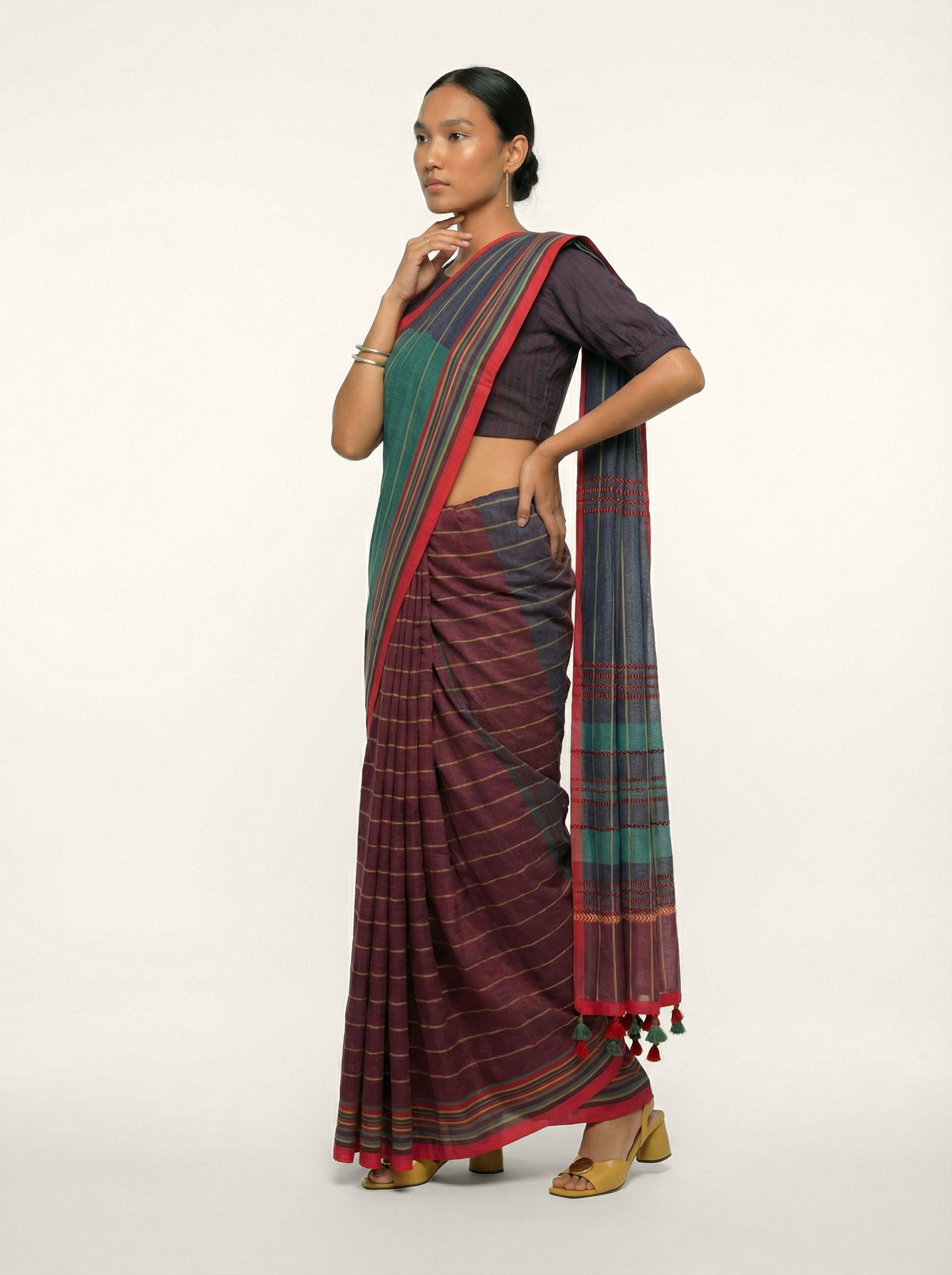 Power Drape Saree - Burgundy