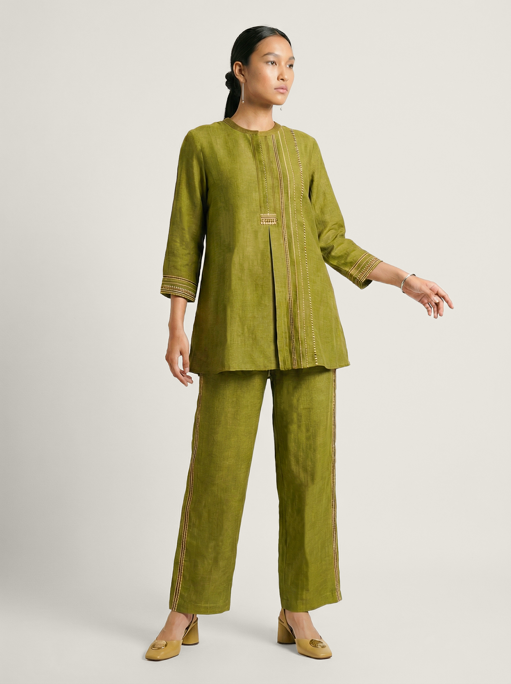 Linen Axis Co-ord Set - Green