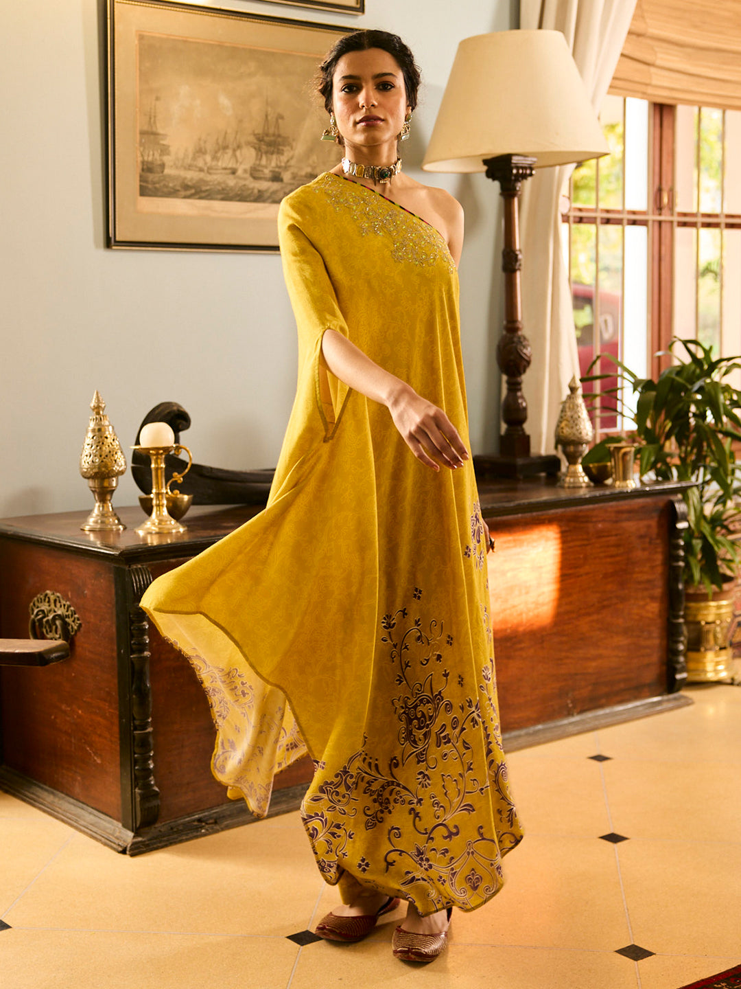 Yellow Ikkat Kaftan main image 1