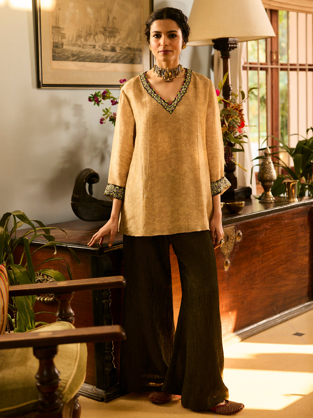 Jugnu Top & Bottom - Cream & Black