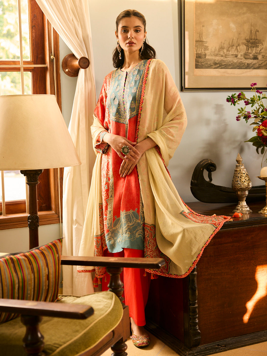 Jugnu Kurta Set with Dupatta - Orange